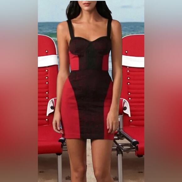 Rebecca Minkoff Red and Black Mini Dress Sz. 8 - Picture 1 of 12
